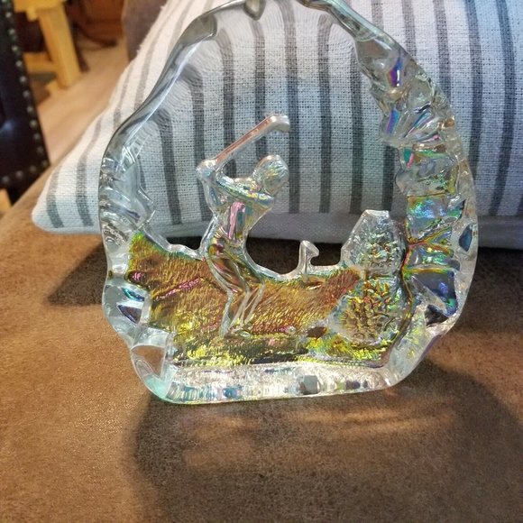 Crystal Iridescent Golf Award Trophy 5.5'' Plaque Padded Box Heavy Glass - Picture 6 of 13